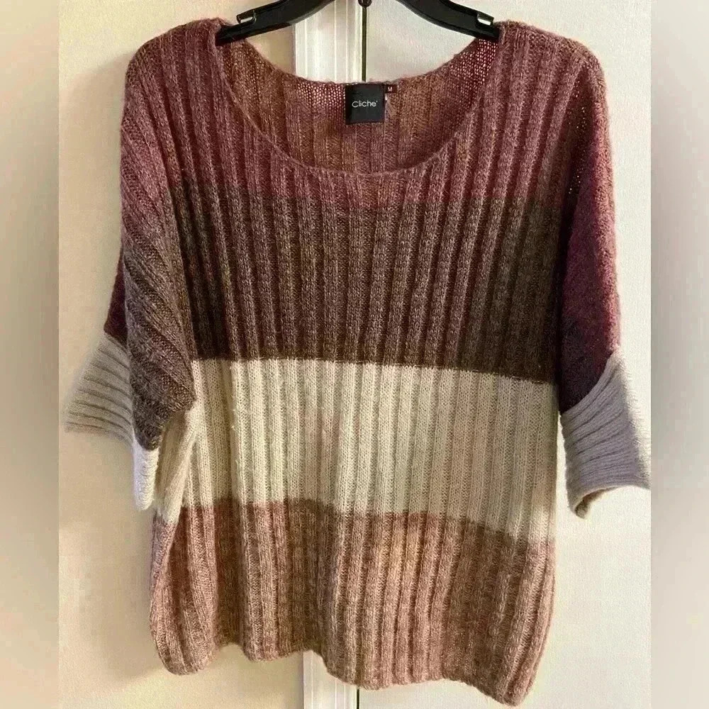 Cliche sweater crewneck pullover elbow length sleeve wool mohair blend Medium